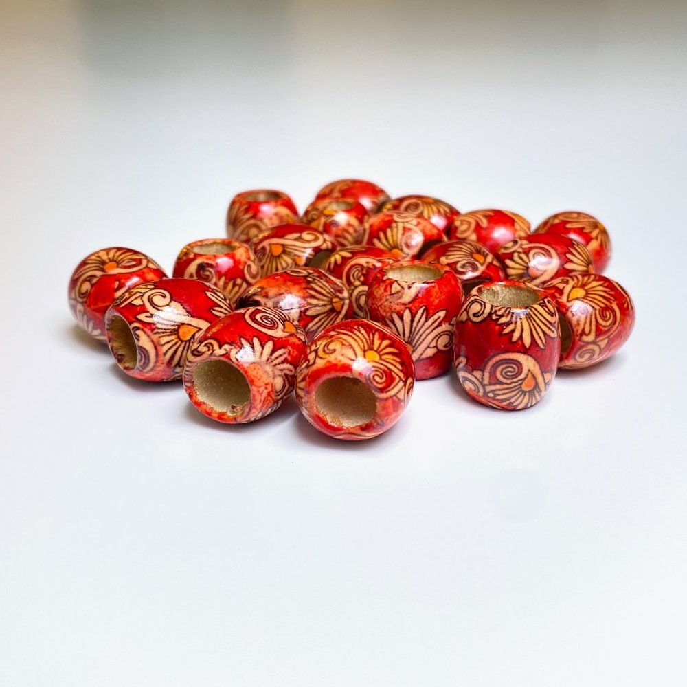 Macrame Wood Beads Red Pattern